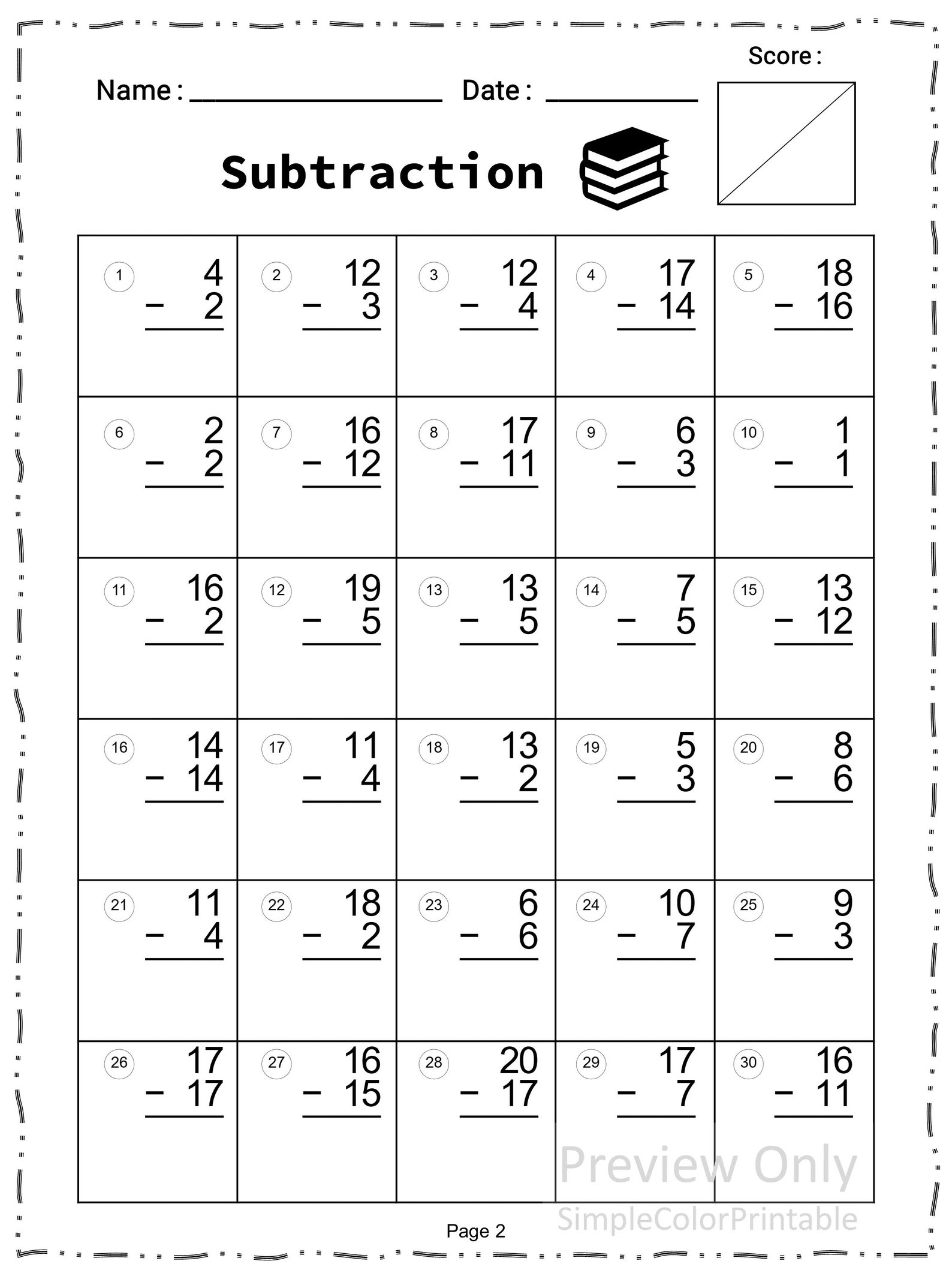 Subtraction Worksheets. 20 Printable Worksheets. Numbers 1-20. - Etsy