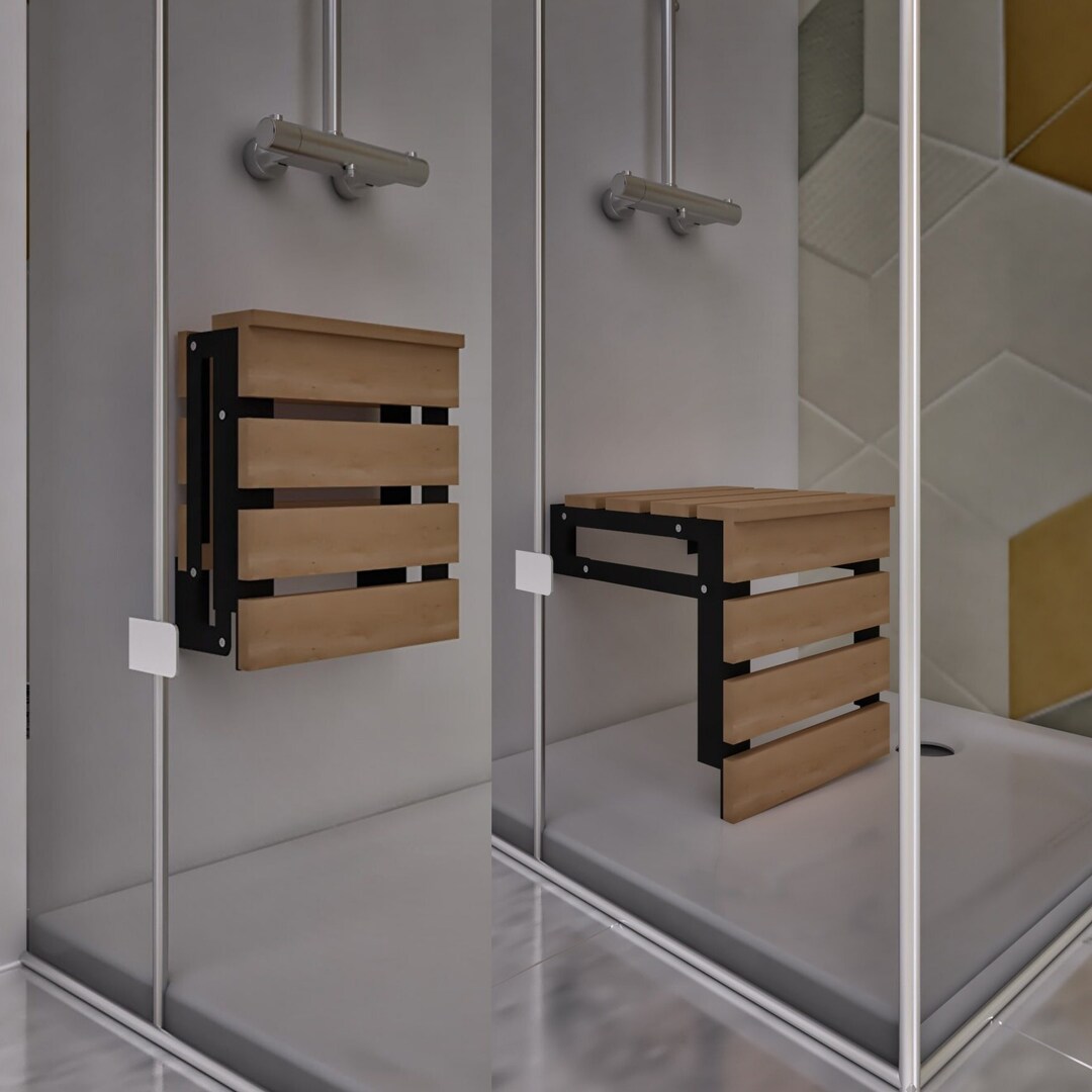 Water-resistant Natural Solid Wood Wall Mounted Shower Bench - Etsy UK