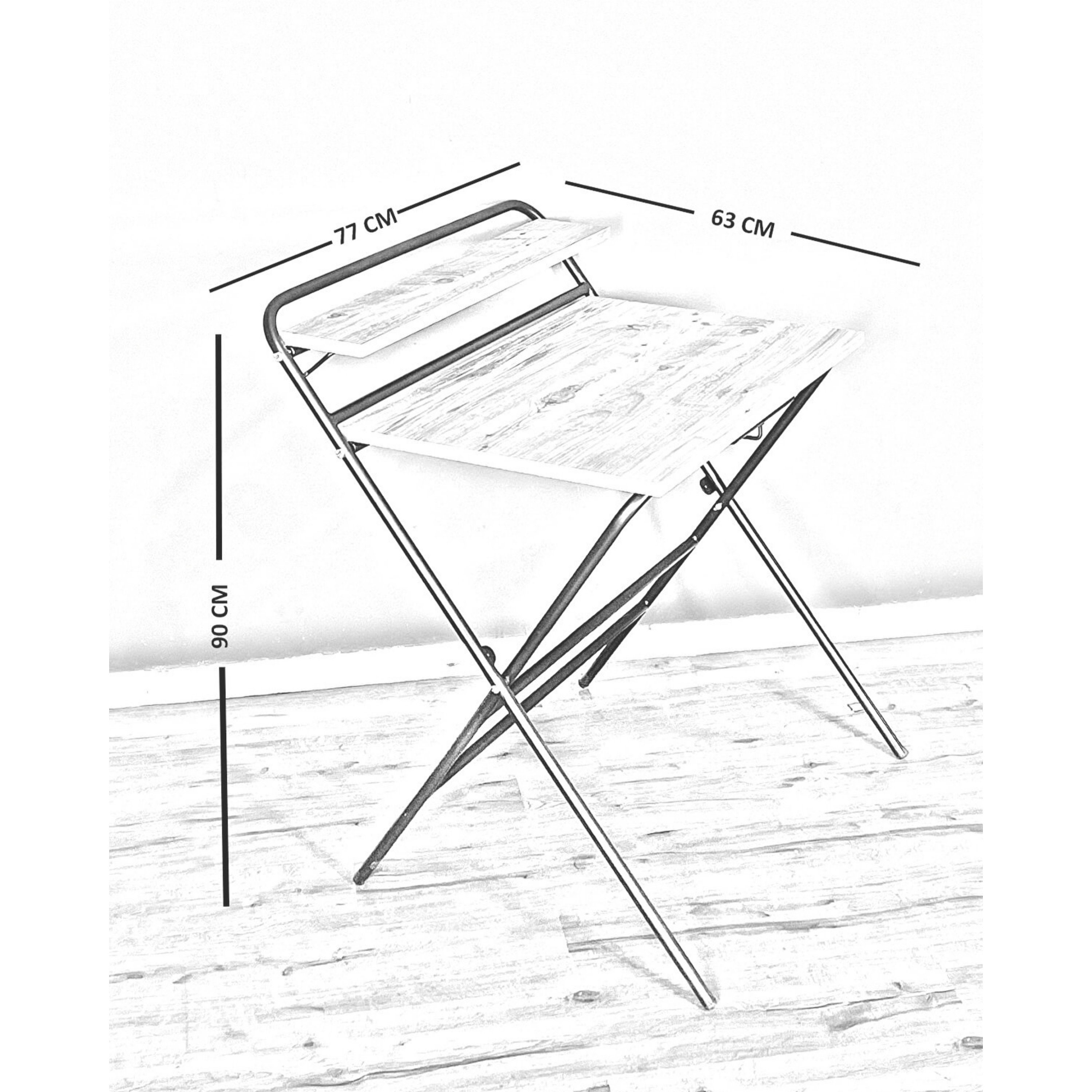Space Saving Folding Laptop Desk With Shelf Metal Leg Wooden Etsy Canada