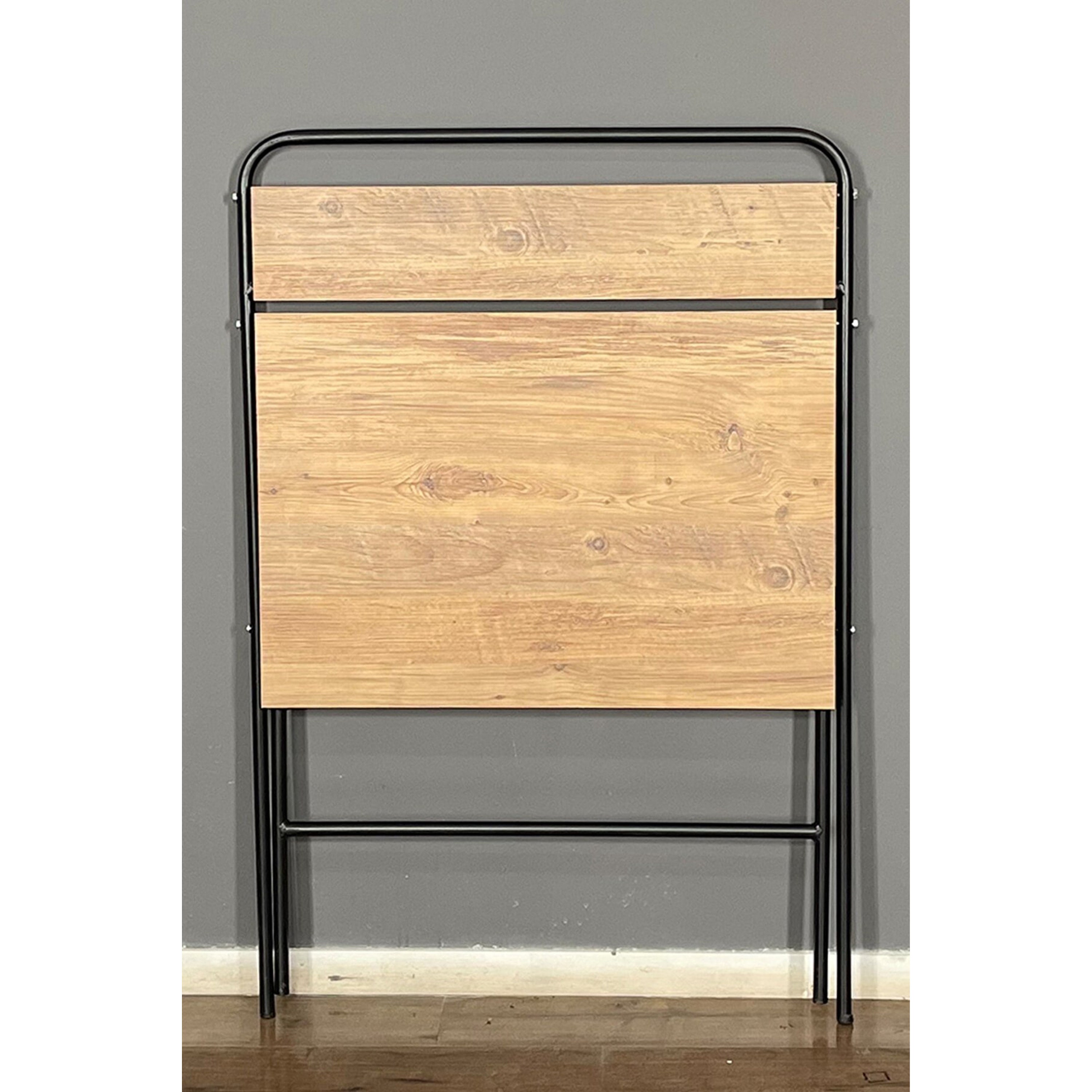 Space Saving Folding Laptop Desk With Shelf Metal Leg Wooden Etsy