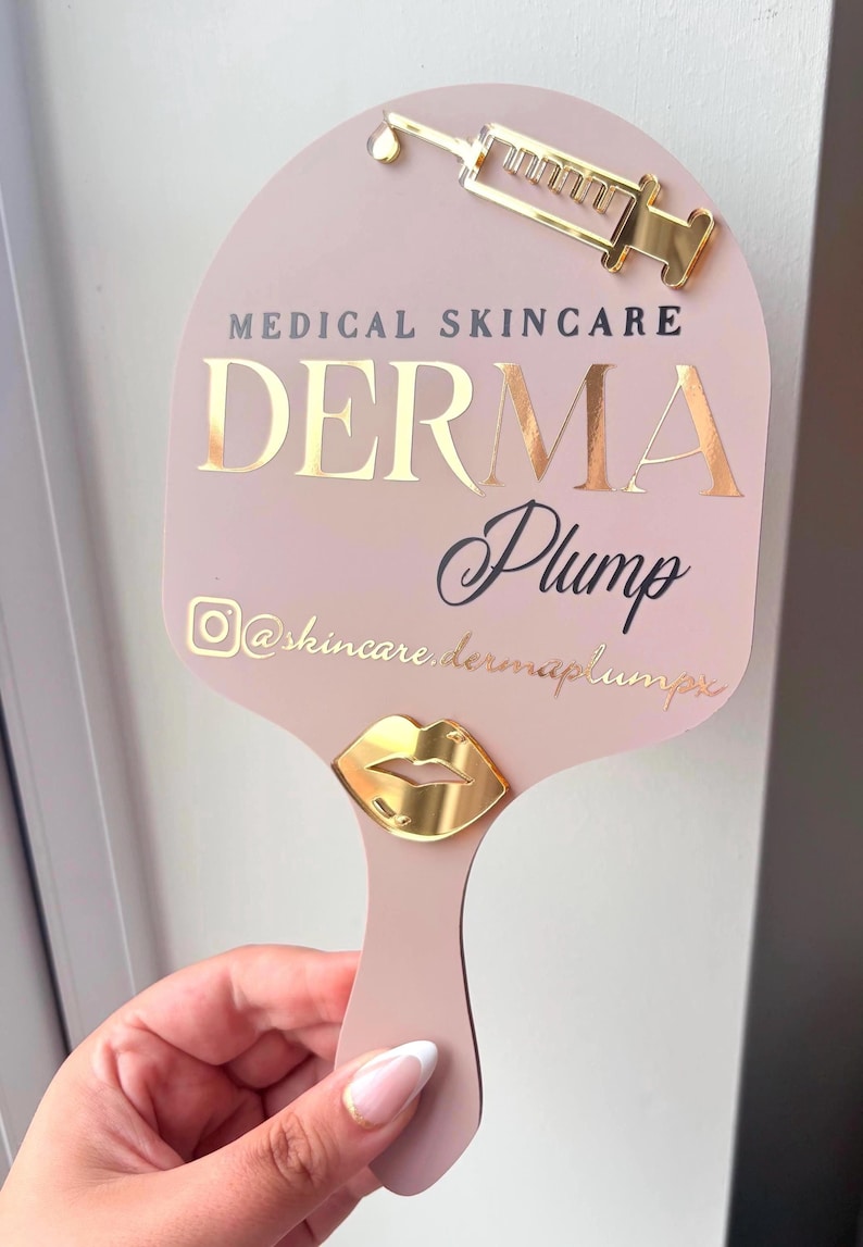 Personalised Aesthetics Handheld Mirror, Custom Botox Logo Mirror, Lip Filler Photo Prop, Injector Nurse Matt Dusky Pink