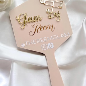Personalized Acrylic Handheld Makeup Artist Mirror, Custom Logo MUA Gift (140x220mm) Matt Beige