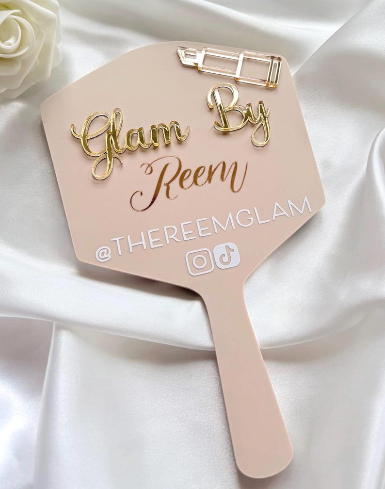 Personalized Acrylic Handheld Makeup Artist Mirror, Custom Logo MUA Gift (140x220mm) Matt Beige