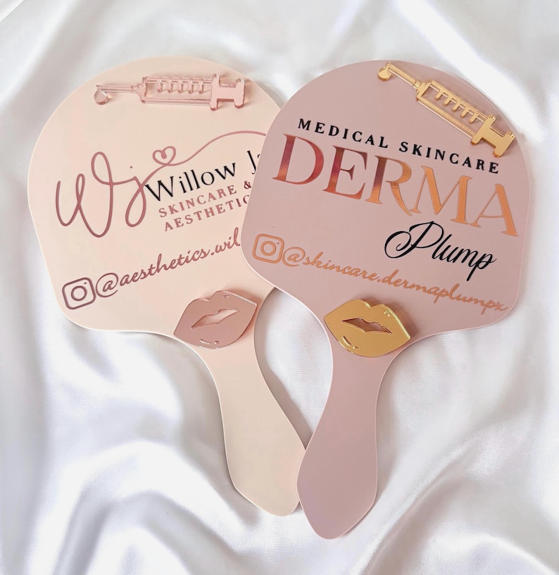 Personalised Aesthetics Handheld Mirror, Custom Botox Logo Mirror, Lip Filler Photo Prop, Injector Nurse image 1