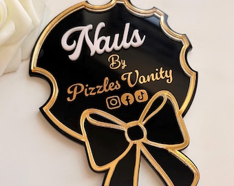 Personalized Acrylic Nail Photo Prop with 3D Bow | Nail Tech Advertisement Holder
