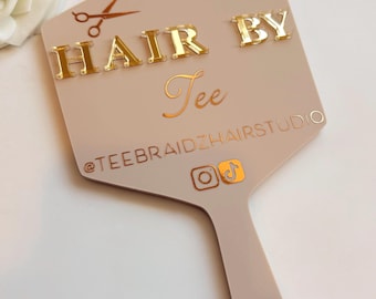 Personalised Hairdresser Mirror Prop | Custom Hair Stylist Photo Prop | Gift For Hairdresser | Handheld Logo Mirror | Salon Decor | Hair By