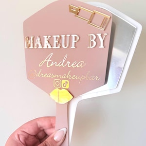 Makeup Artist Handheld Mirror, MUA Gift, Beauty Photo Prop, Bridal Makeup Mirror, Beauty Room Decor, Esthetician Logo, Branded Makeup Mirror