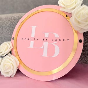 Acrylic Circle Business Logo Sign: Gold Trim Salon Decor (25cm)