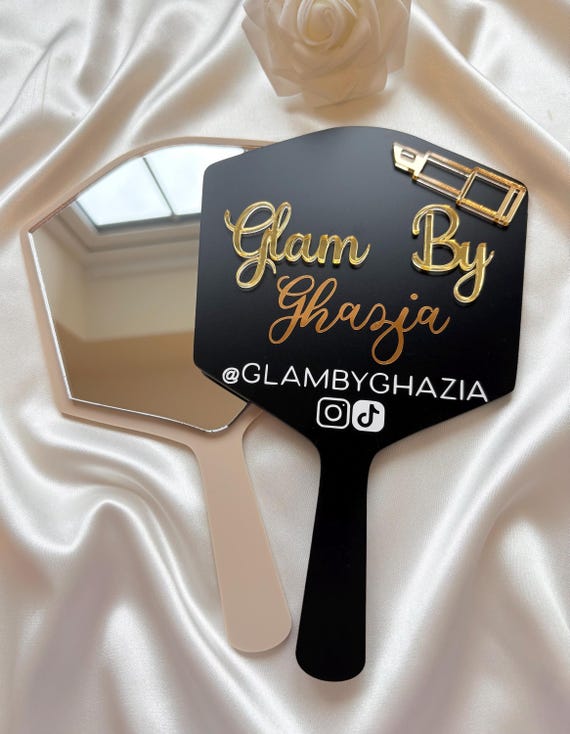 Custom Makeup Artist Handheld Mirror, MUA Photo Prop, Personalised Mirror, MUA Gift, Beauty Salon Decor, Makeup Artist Logo, Glam By Mirror