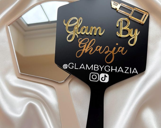 Personalised Makeup Artist Mirror, MUA Gift, Custom Makeup Handheld Mirror, Salon Decor, Beauty Therapist, Makeup Photo Prop, Glam By Mirror