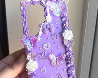 Handmade Decoden Phone Case | Baroque Whipped Cream, Floral Charms