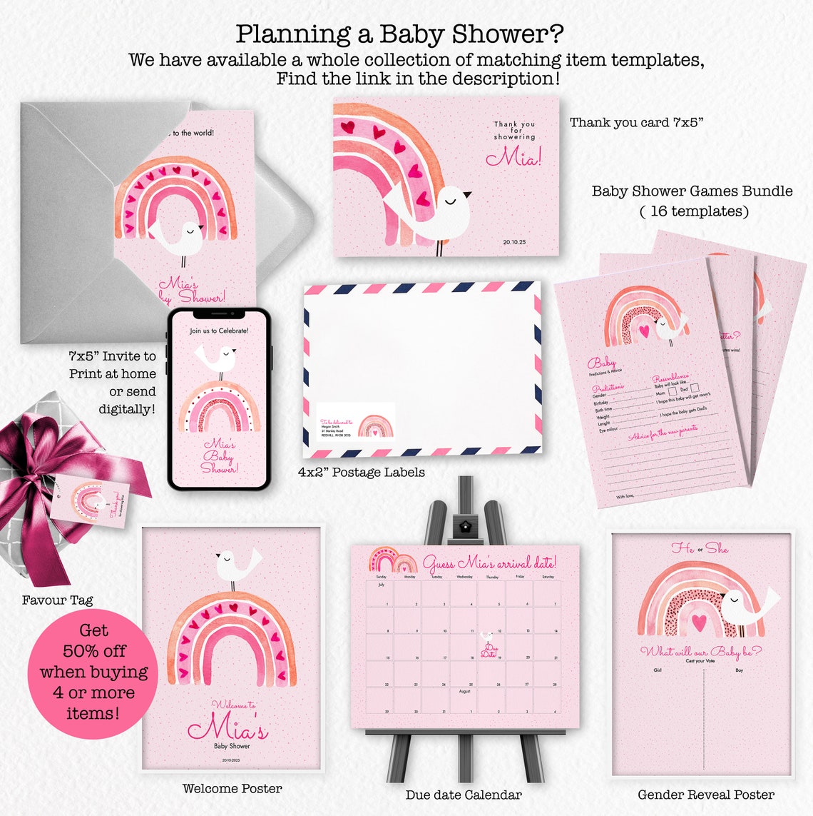 Rainbow Price is Right Baby Shower Game, Zoom Baby Shower Game Instant Download Template
