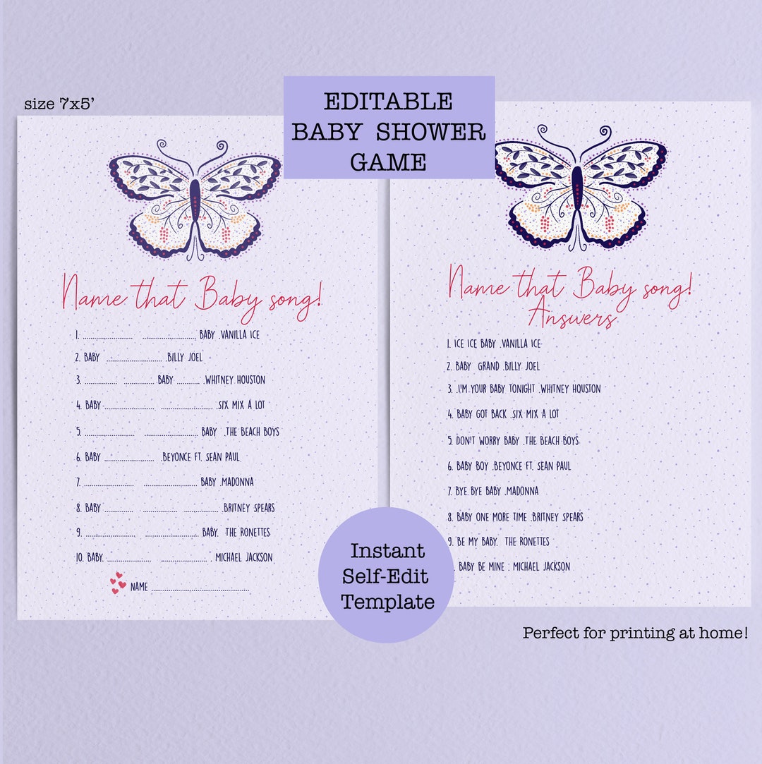 Butterfly Baby Shower Games and Answers, Baby Shower Games Song Bingo