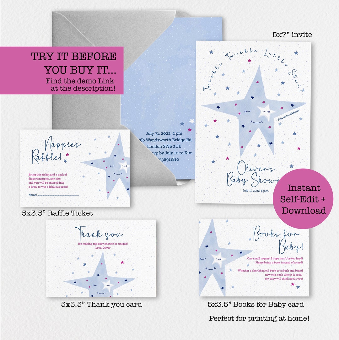 Baby Shower Invitations Template Stars Printable Twinkle - Etsy