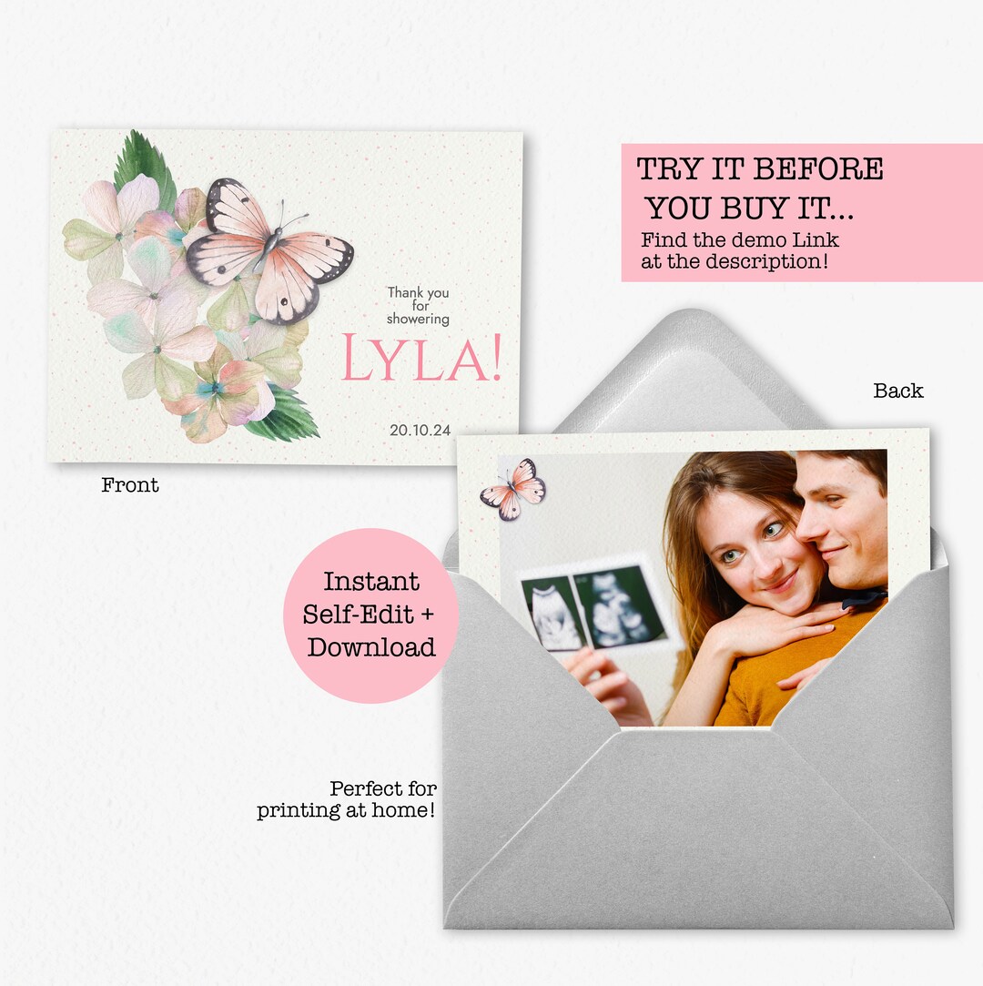 Butterfly Baby Shower Thank You Cards With Picture Baby in Etsy