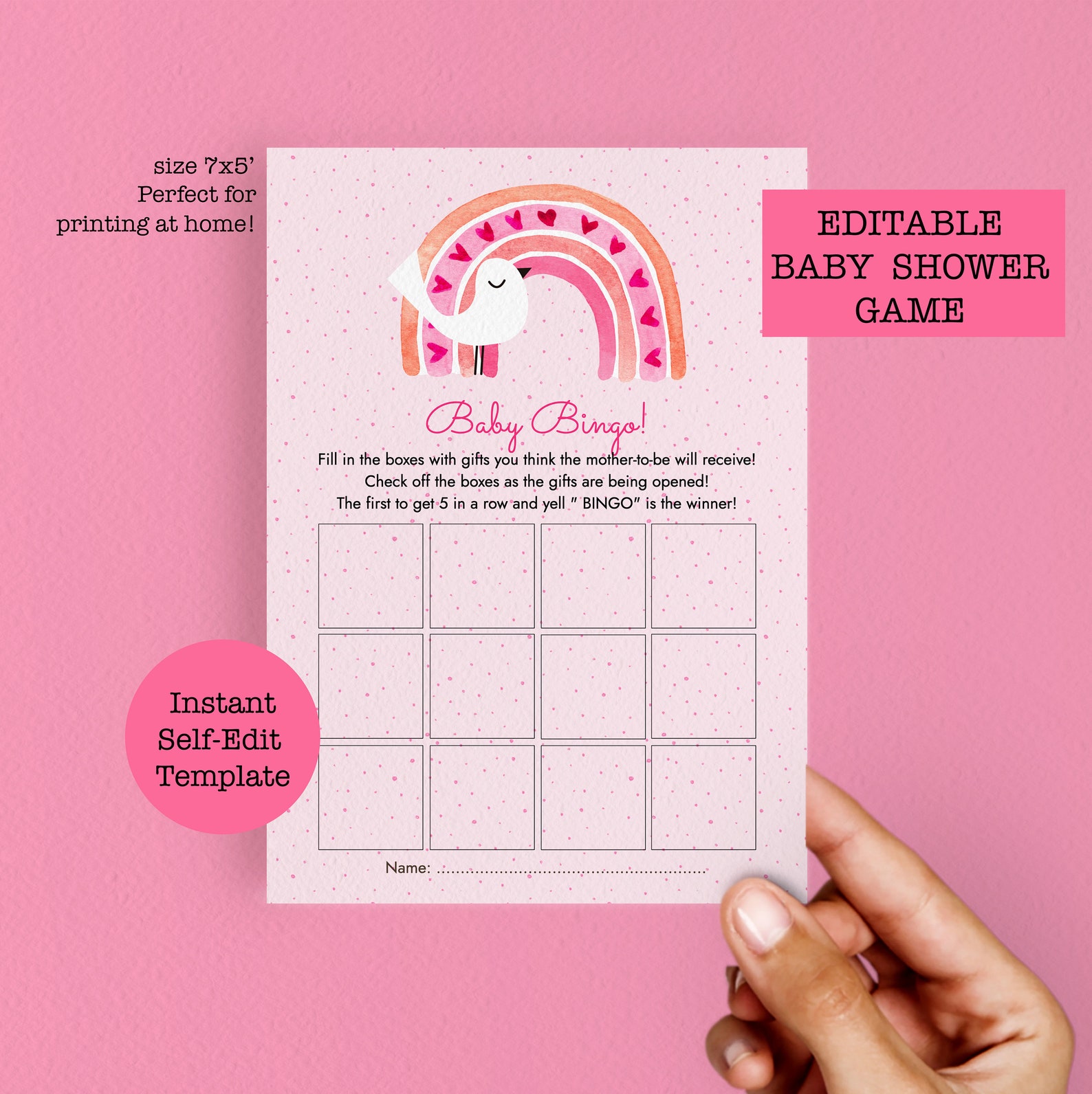 Rainbow Baby Shower Bingo Blank Template Game, Zoom Baby Shower Game