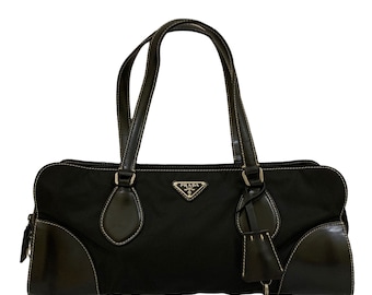 Luxury Prada black nylon leather shoulder bag