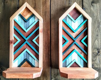 Set of 2 Cedar & Pine Wall Sconces - Candle Holders - Wood Wall Shelves - Decorative Votive Holders