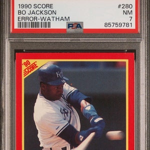 1990 Score - "Watham" Error on Back #280 Bo Jackson PSA 7 NM Kansas City Royals