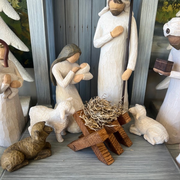 Nativity Manger Cradle (Cradle with bedding only - does not include any figurines or the Creche) Hand made in oak for Willow Tree set