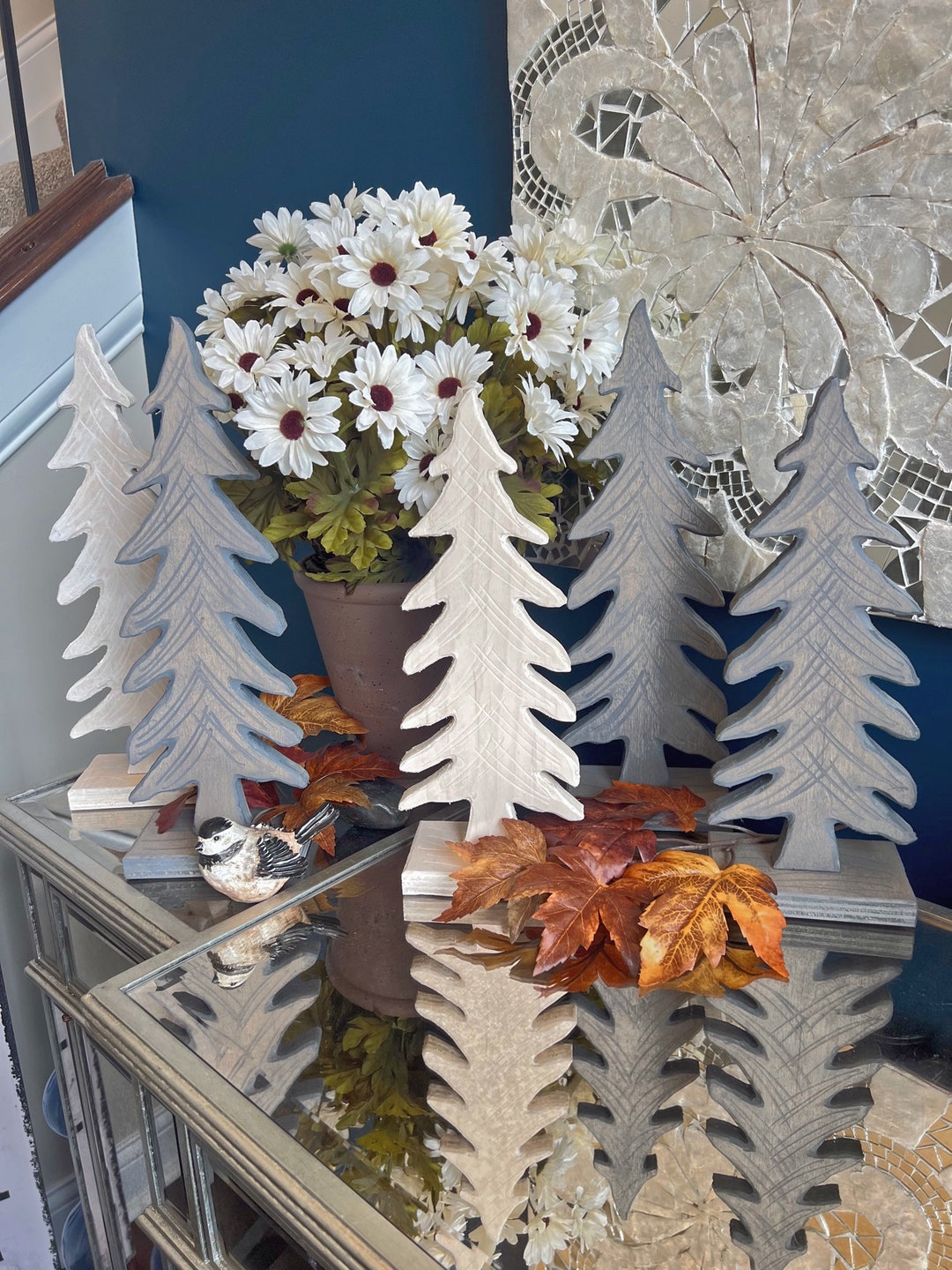 Rustic Wooden Pine Trees Used to Stage Nativity Scene Willow Tree