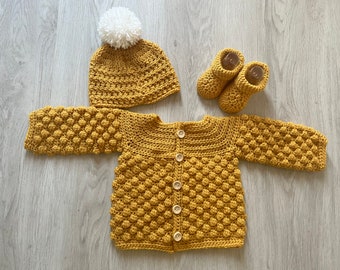 Handmade Crochet Baby Bobble Cardigan Made to Order UK
