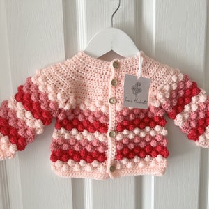 MADE TO ORDER - Handmade Crochet baby Bobble Cardigan - Made to Order, Baby shower Gift, Newborn Gift Idea, Natural Baby, Unisex Baby