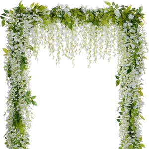 Wisteria Artificial Flowers Garland, 4Pcs Total 28.8ft Vine Silk Hanging Flower for Home Garden Outdoor Ceremony Wedding Arch Floral Decor