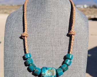 Turquoise Necklace Handmade Turquoise Beads Stabilized Kingman Turquoise Adjustable Necklace