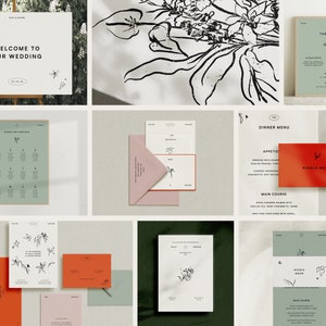 GARDEN COLLECTION  Hand-Drawn Minimalist Wedding Templates Bundle • Modern floral ink illustration, digital download