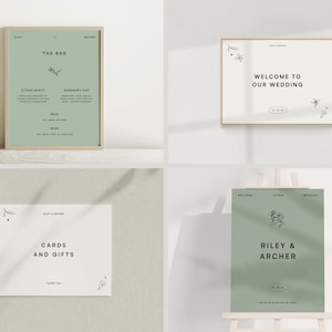 GARDEN  Signage Set • Hand-Drawn Minimalist Wedding Templates Bundle • Modern floral ink illustration, digital download