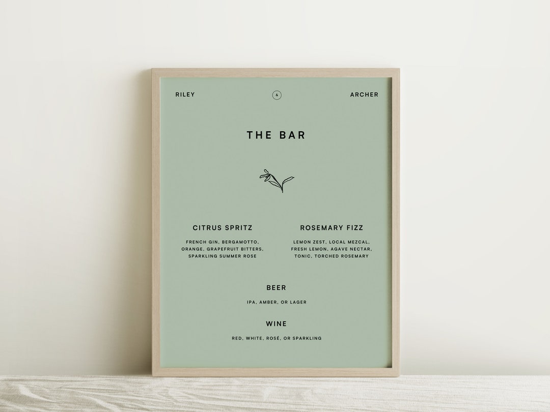 Hand-drawn Bar Sign Template for Modern and Minimalist Wedding, Digital ...