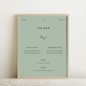 GARDEN  Minimalist Bar Sign Template • Modern hand-drawn floral ink illustration, wedding digital download template
