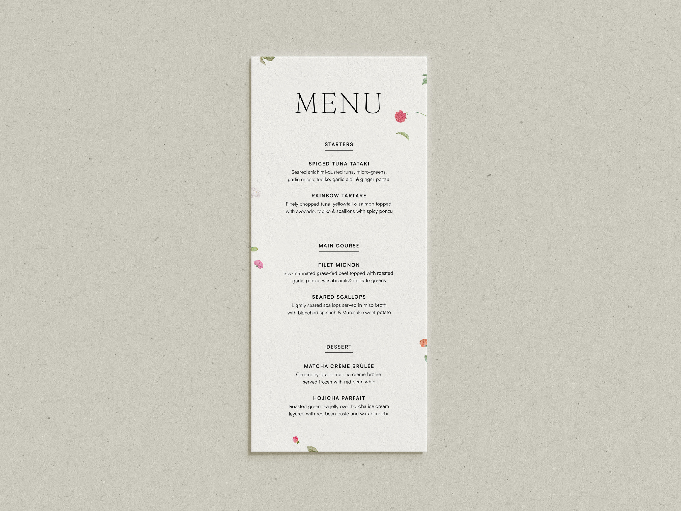 ROSA modern Floral Menu Template • Elegant and Minimalist, Wedding ...