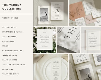 Elegant Full Wedding Collection Templates, Romantic and Minimalist Bundle Set, Digital Download (Verona)