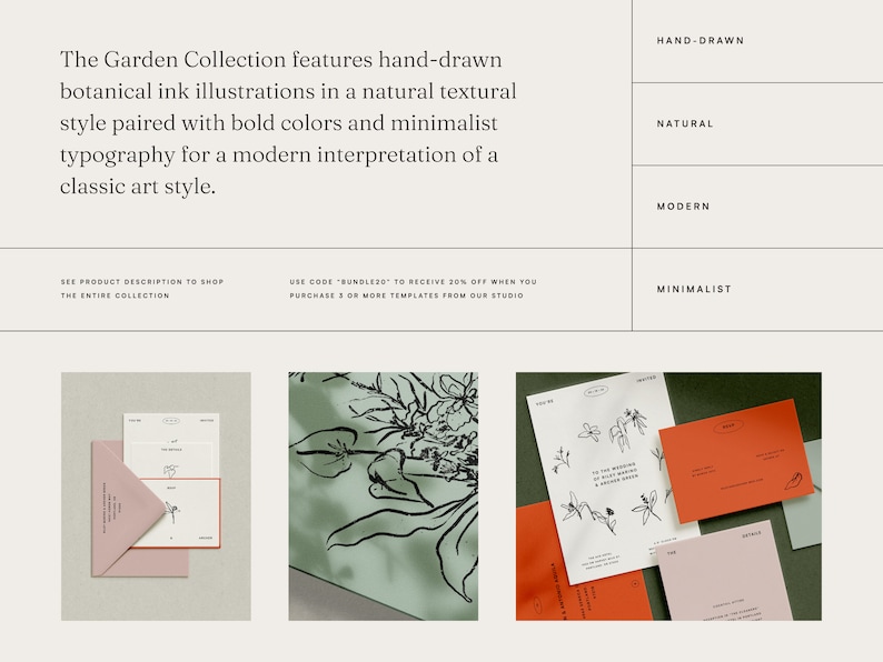 Op de afbeelding: Een set huwelijksuitnodigingen met een minimalistisch ontwerp met handgetekend botanische illustraties in zwarte inkt. De uitnodigingen zijn gedrukt op wit papier en hebben een natuurlijke, textuur. De tekst op de uitnodigingen luidt "To the wedding of" en "Save the Date".