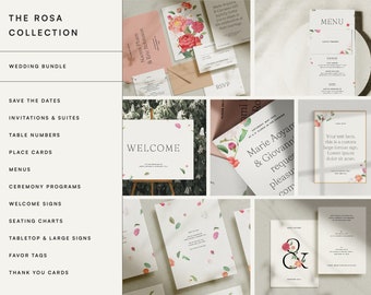 Floral Full Wedding Collection Templates, Modern and Romantic Bundle Set, Digital Download (Rosa)
