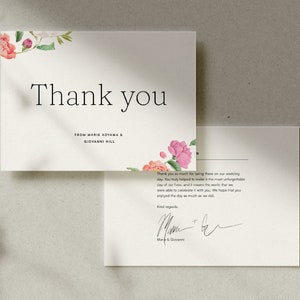 ROSA  Modello di biglietto di ringraziamento moderno per matrimonio floreale • Elegante e minimalista, download digitale istantaneo, rose romantiche e senza tempo