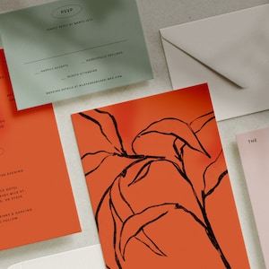 GARDEN  Hand-Drawn Invitation Suite Template • modern minimalist floral ink illustration, wedding digital download template