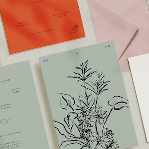 GARDEN  Hand-Drawn Invitation Suite Template • modern minimalist floral ink illustration, wedding digital download template