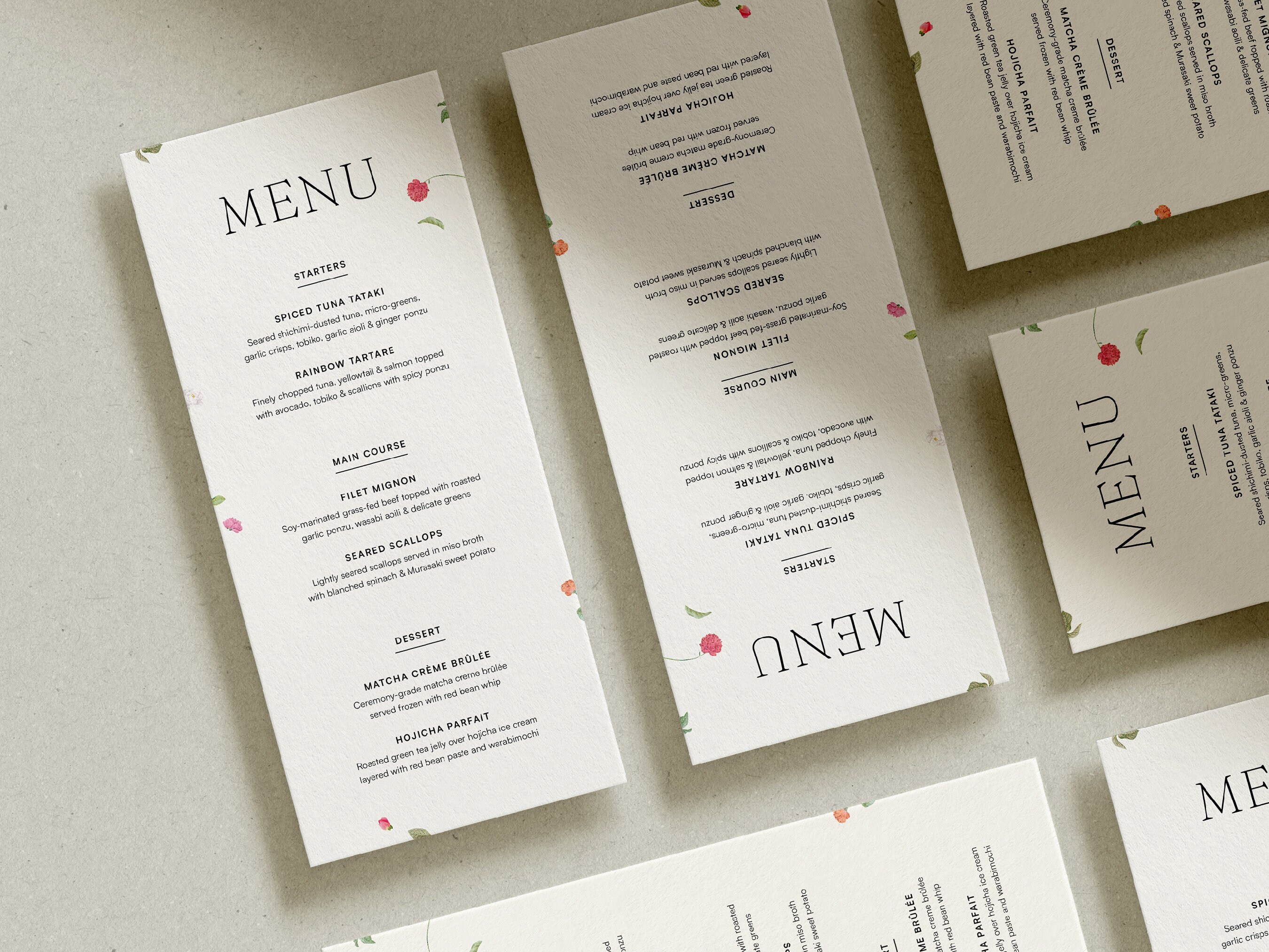 ROSA modern Floral Menu Template • Elegant and Minimalist, Wedding ...