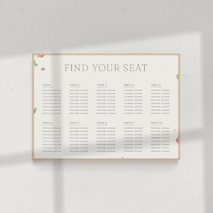 ROSA   Moderne Blumen Hochzeit Sitzplan Zeichen Vorlage • Sofortiger digitaler Download mit minimalistischen Pflanzen