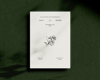 GARDEN  Minimalist Save The Date Template • Modern hand-drawn floral ink illustration, wedding digital download template