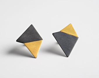 Contemporary Origami Studs in Sterling Silver, Gold and Rhodium Plated Geometric Earring, Minimal Architectural Design, Gift for Designers