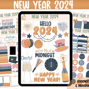 New Year 2024 Digital Sticker Kit- Goodnotes Files & PNGs- Digital Planner