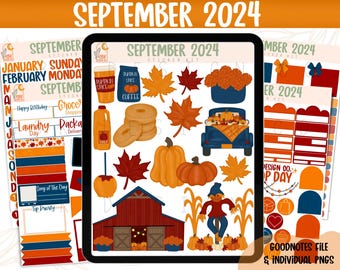 September 2024 Digital Sticker Kit- Goodnotes Files & PNGs- Digital Planner