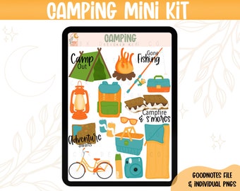 Kit de pegatinas digitales para acampar- Archivos Goodnotes y PNG- Planificador digital