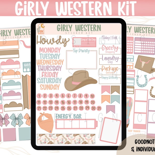 Girly Western Digital Sticker Kit- Goodnotes Files & PNGs- Digital Planner