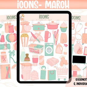 Digital Sticker Kit| Icons- March 2024 | Goodnotes Files & PNGs- Digital Planner