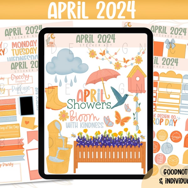 April Digital Sticker Kit 2024- Goodnotes Files & PNGs- Digital Planner